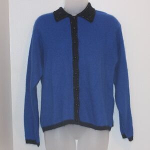Vintage Rafaella Blue Cardigan Sweater Angora Rabbit Hair /Lambswool Women Large